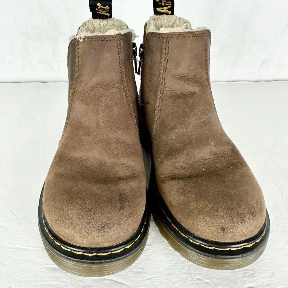 Dr Martens Junior 2976 Leonore Chelsea Boots Size 13 Brown Faux Fur Lined